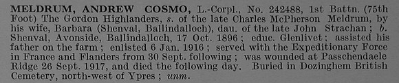 Meldrum A C L/Cpl 242488 1st Gordon Highlanders Obit De Ruvignys Roll Of Honour Vol 4