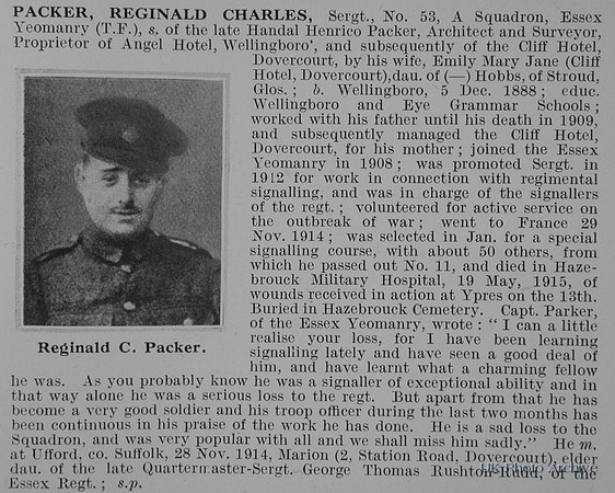Packer R C Sergt 53 Essex Yeomanry Obit De Ruignys Roll Of Honour Vol 1