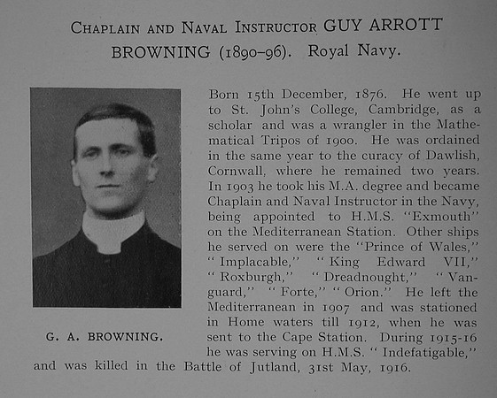 Browning G A Naval Chaplian H.M.S. Indefatigable Obit Dulwich College Roll Of Honour