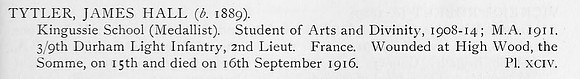 Tytler J H 2nd Lt 9th Durham Light Infantry Obit