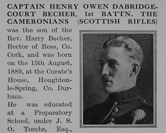Becher H O D C Captain 1st Cameronians Obit Part 1 The Bond Of Sacrifice Vol 2