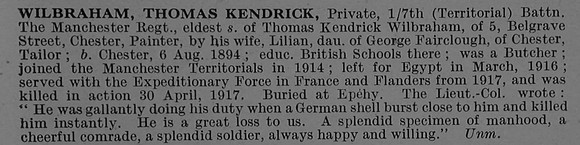 Wilbraham T K Pte 276605 7th Manchester Regiment Obit De Ruvignys Roll Of Honour Vol 4