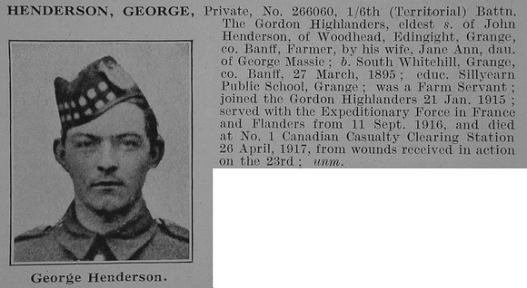 Henderson G Pte 6th Gordon Highlanders Obit De Ruvignys Roll Of Honour Vol 3