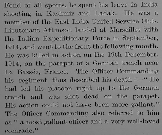 Atkinson J C Lt Indian Army Obit Part 2 The Bond Of Sacrifice Vol 1