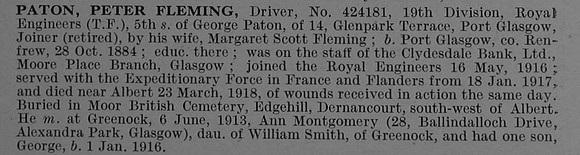 Paton P F Dvr 424181 Royal Engineers Obit De Ruvignys Roll Of Honour Vol 4