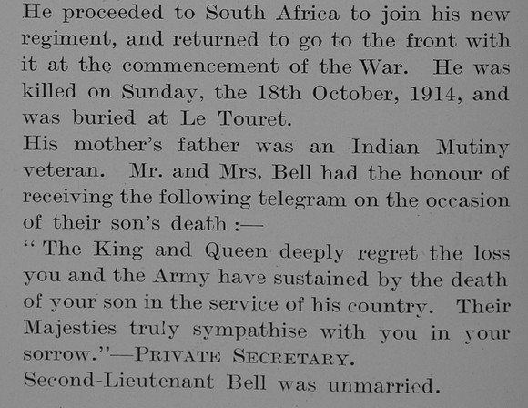 Bell C O 2nd Lt 2nd Bedfordshire Regiment Obit Part 2 The Bond Of Sacrifice Vol 1