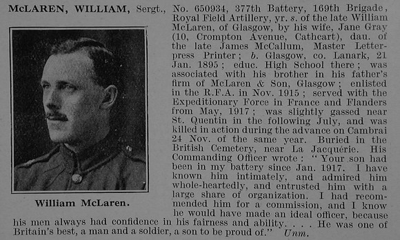 McLaren W Sergt 650934 Royal Field Artillery Obit De Ruvignys Roll Of Honour Vol 5