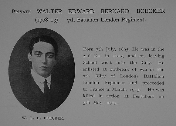 Boecker W E B Pte 7th London Regiment Obit Dulwich College Roll Of Honour