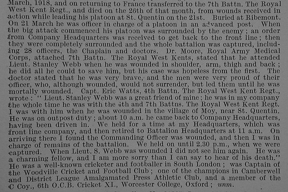Webb S H 2nd Lt 7th Queens Own Royal West Kent Regiment Obit Part 2 De Ruvignys Roll Of Honour Vol 4