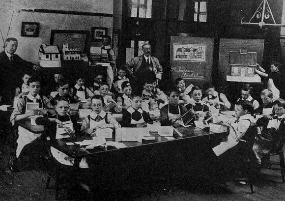 A Boys Class In Bradford Making Boxes For Soldiers Parcels