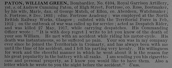 Paton W G Bmdr 6104 Royal Garrison Artillery Obit De Ruvignys Roll Of Honour Vol 4