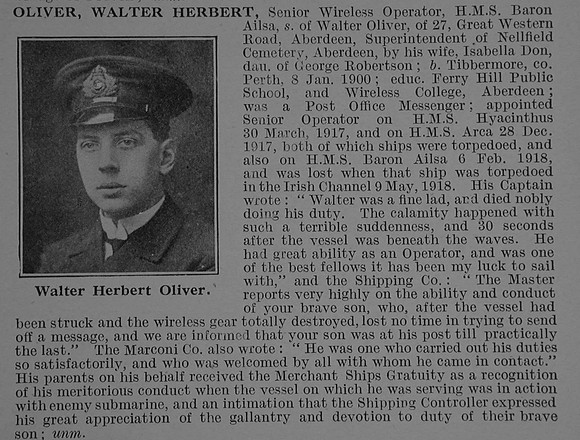Oliver W H Senior Wireless Operator SS Baron Ailsa Merchant Navy Obit De Ruvignys Roll Of Honour Vol 4