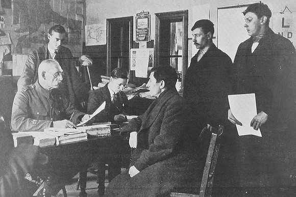 South Wales Miners Attesting Under The Reopened Group System May 1916