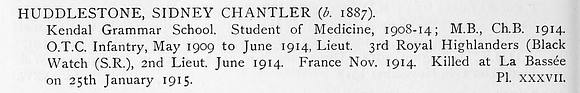 Huddlestone S C 3rd Black Watch Obit