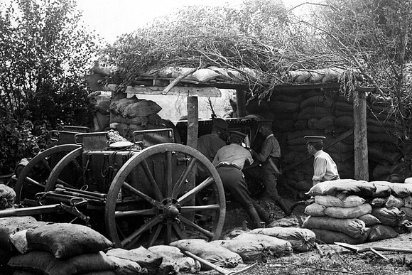 British Gun Firing at German Position Laventie France.