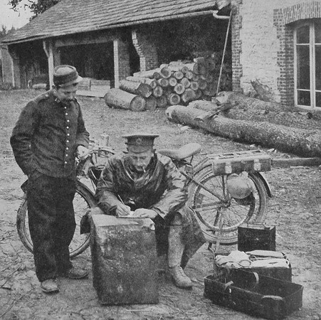 A British Motor Cycle Despatch Rider Writing Home From Near The Fighting Line In Northern France