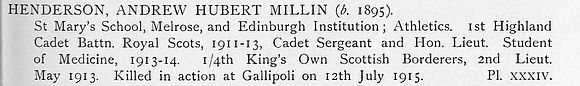 Henderson A H M 2nd Lt 4th Kings Own Scottish Borderers Obit
