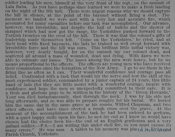 Chapman E H Lt Col 6th Yorkshire Regiment Obit Part 2