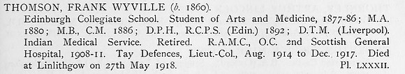 Thomson F W Lt Col Royal Army Medical Corps Obit