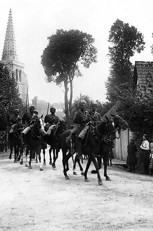 Indian Cavalry Marching Through A French Village Estrée Blanche
