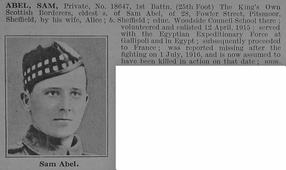 Abel S Pte 1st King's Own Scottish Borderers Obit De Ruvignys Roll Of Honour Vol 3