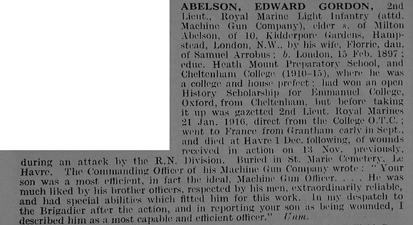 Abelson E G 2nd Lt Royal Marine Light Infantry Obit De Ruvignys Roll Of Honour Vol 3