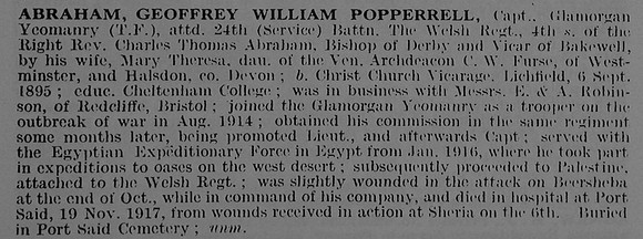 Abraham G W P Captain Glamorgan Yeomanry Obituary De Ruvignys Roll Of Honour Vol 3