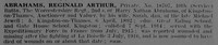 Abrahams R A Pte 18707 10th Worcestershire Regiment Obit De Ruvignys Roll Of Honour Vol 3
