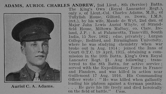 Adams A C A 2nd Lt 8th Kings Own Obit De Ruvignys Roll Of Honour Vol 3