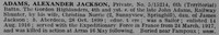 Adams A J Pte 5/15214 6th Gordon Highlanders