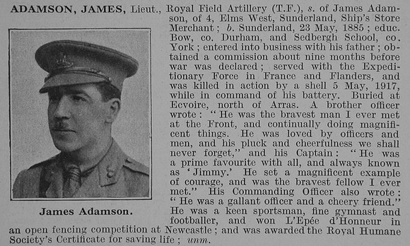 Adamson J Lt Royal Field Artillery Obit De Ruvignys Roll Of Honour Vol 3