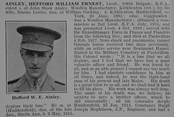 Ainley H W E Lt Royal Field Artillery Obit De Ruvignys Roll Of Honour Vol 3