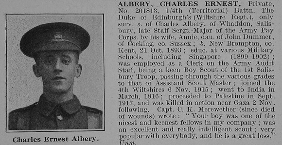 Albery C E Pte 4th Wiltshire Regiment Obit De Ruvignys Roll Of Honour Vol 3
