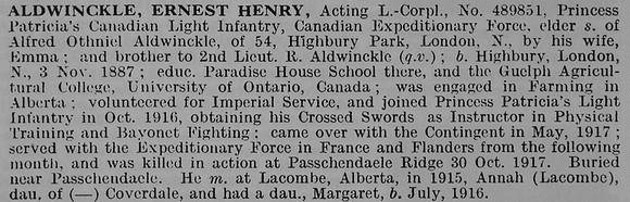 Aldwinckle E H L/Cpl 489851 Princess Patricia's Canadian Light Infantry