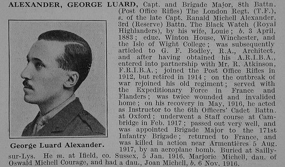 Alexander G L Captain 8th London Regiment Obit  De Ruvignys Roll Of Honour Vol 3