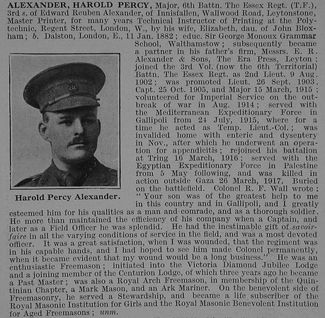 Alexander H P Major 6th Essex Regiment Obit De Ruvignys Roll Of Honour Vol 3