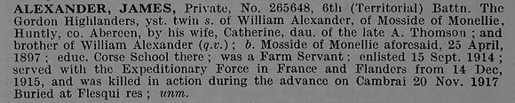 Alexander J Pte 265648 6th Gordon Highlanders Obituary De Ruvignys Roll Of Honour Vol 3