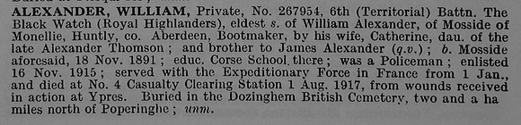 Alexander W Pte 267954 6th Black Watch Obituary De Ruvignys Roll Of Honour Vol 3