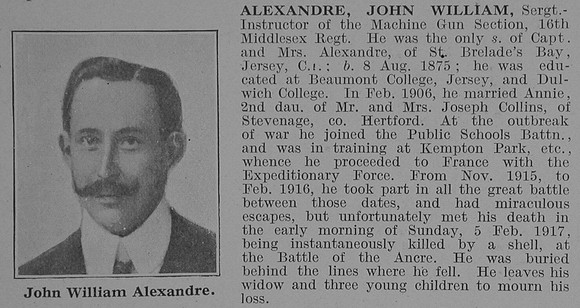 Alexandre J W Sergt 16th Middlesex Regiment Obit De Ruvignys Roll Of Honour Vol 3
