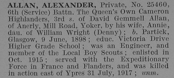 Allan A Pte 6th Cameron Highlanders Obit De Ruvignys Roll Of Honour Vol 3