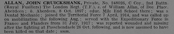 Allan J C Pte 248026 2nd London Regiment Obituary De Ruvignys Roll Of Honour Vol 3