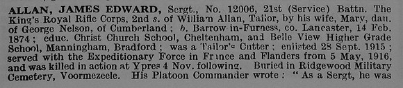 Allan J E Sergt 12006 21st Kings Royal Rifle Corps Obituary Part 1 De Ruvignys Roll Of Honour Vol 3