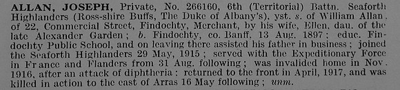 Allan J Pte 266160 6th Seaforth Highlanders Obituary De Ruvignys Roll Of Honour Vol 3