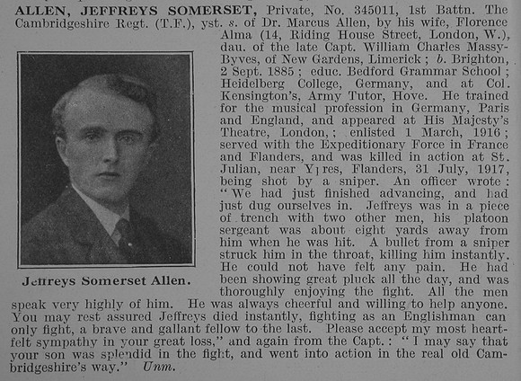 Allen J S Pte 1st Cambridgeshire Regiment Obit De Ruvignys Roll Of Honour Vol 3