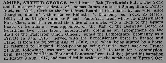 Amies A G 2nd Lt 5th York And Lancs Regt Obit Part 1