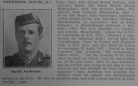 Anderson D Captain MC 11th Black Watch Obit De Ruvignys Roll Of Honour Vol 3