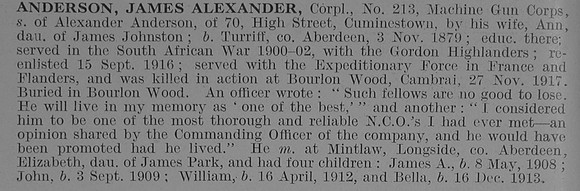 Anderson J A Cpl 213 Machine Gun Corps Obit De Ruvignys Roll Of Honour Vol 3
