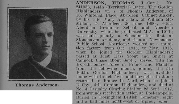Anderson T L/Cpl 4th Gordon Highlanders Obit De Ruvignys Roll Of Honour Vol 3