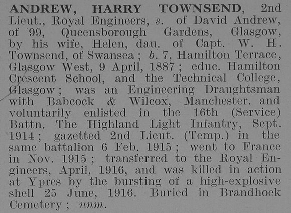 Andrew H T 2nd Lt Royal Engineers Obit De Ruvignys Roll Of Honour Vol 3