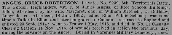 Angus B R Pte 229 5th Gordon Highlanders